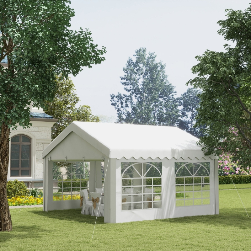 Best 4m x 4m Marquee Party Tent Wedding Canopy, Pop Up Gazebo with Sidewalls, Doors, Windows, Galvanised Garden Gazebo for Parties Events, White - Image 10