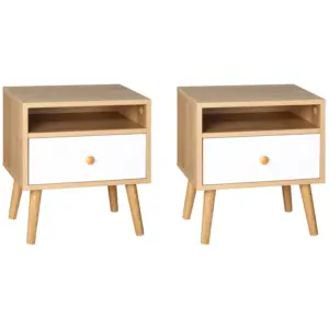 Best Bedside Table, Bedside Cabinet with Drawer and Shelf, Modern Nightstand, End Table for Living Room, Bedroom, Set of 2, Natural
