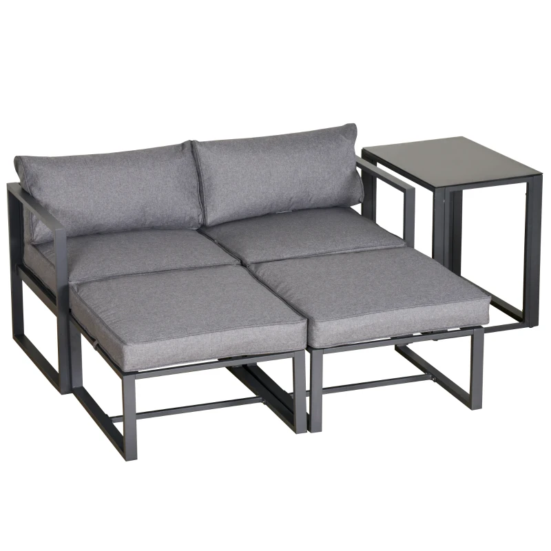 Best 5 Piece Garden Aluminium Conversation Sofa Set Patio Furniture Set Outdoor 2 Sofas 2 Footstools End Table with Cushions - Image 8