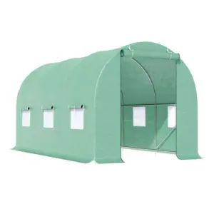 Best 4.5m x 2m x 2m Walk-in Tunnel Greenhouse Garden Plant Growing House with Door and Ventilation Window, Green