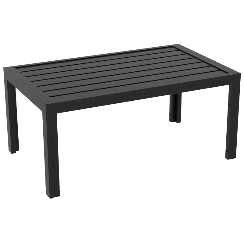 Best Outdoor Side Table, Rectangular Patio Coffee Side Table with Steel Frame and Slat Tabletop for Garden, Balcony, Black - Image 11