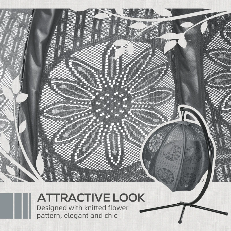 Best Round Egg Basket Chair, with Steel Stand, Charcoal Grey - Image 5