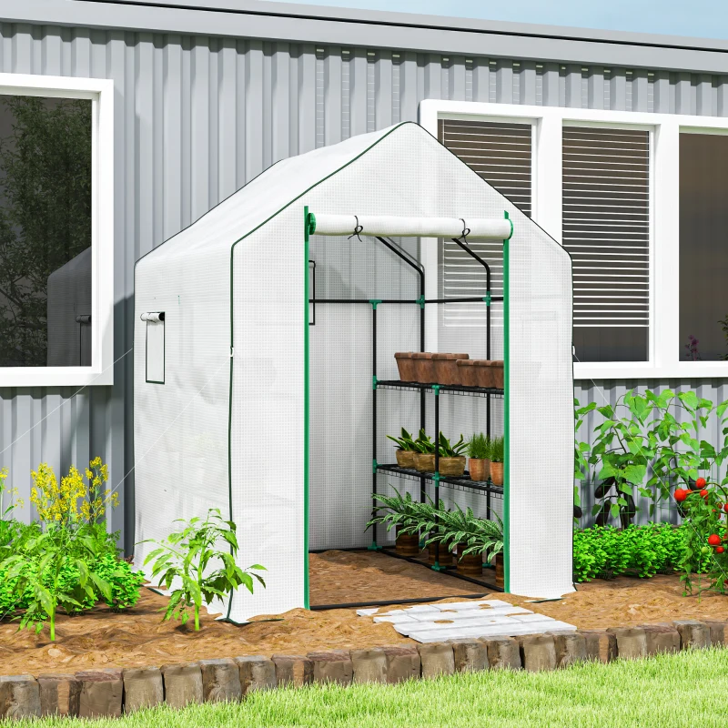 Best 143 x 140cm Walk-In Greenhouse, with Accessories - White - Image 2