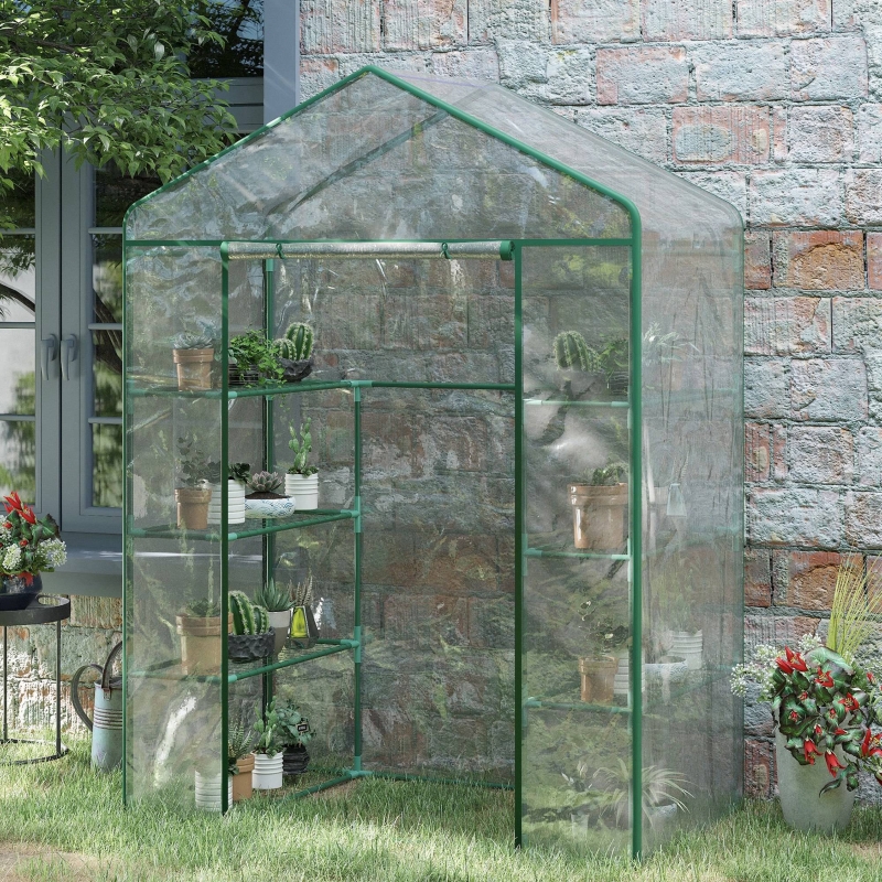 Best Walk in Greenhouse with 4-Tier 8 Shelves, Green House with Hemmed Cover, Roll-up Zipped Door, Steel Frame, 143 x 73 x 195cm - Image 10