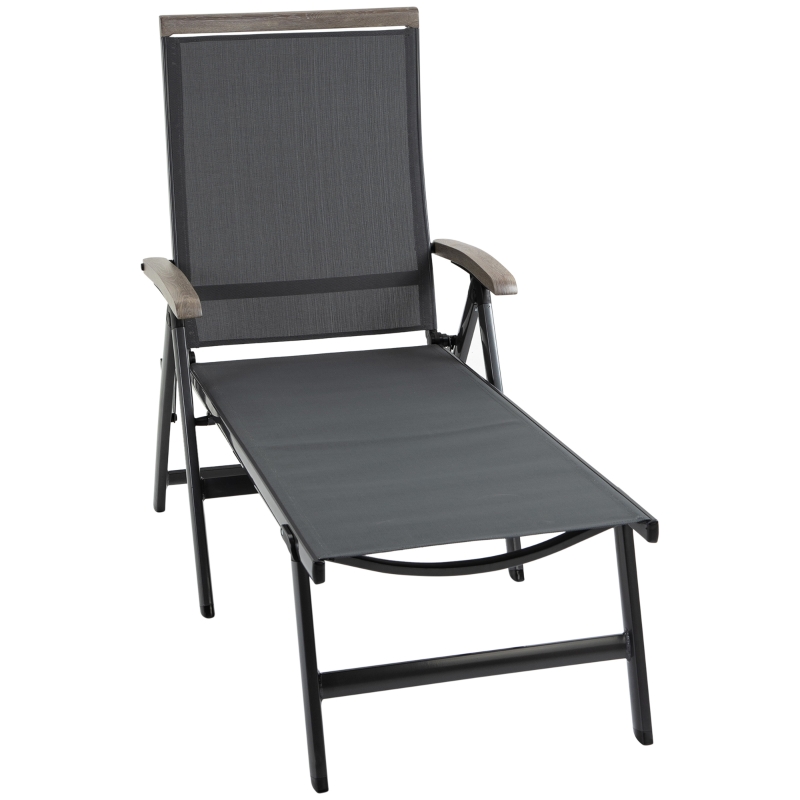 Best Outdoor Folding Sun Lounger, 5-Position Adjustable Chaise Lounge Chair with Aluminium Frame for Patio, Pool and Garden, Grey - Image 11