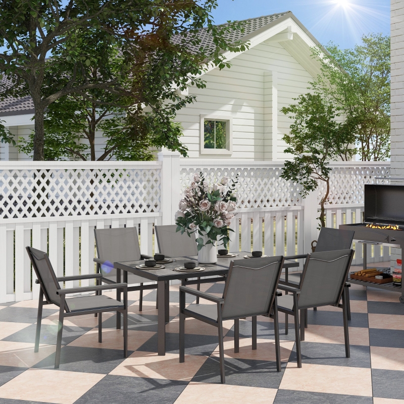 Best Seven-Piece Metal Dining Set, with Glass-Top Table - Grey - Image 10