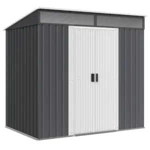 Best 6.5 x 4FT Galvanised Metal Shed with Foundation Kit, Lockable Tool Garden Shed with Double Sliding Doors, Vents, Grey