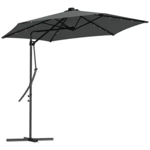Best 3m LED Parasol Umbrella, with Base and Cover - Grey