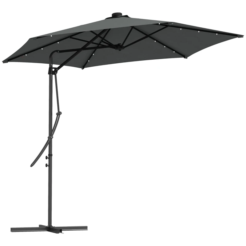 Best 3m LED Parasol Umbrella, with Base and Cover - Grey