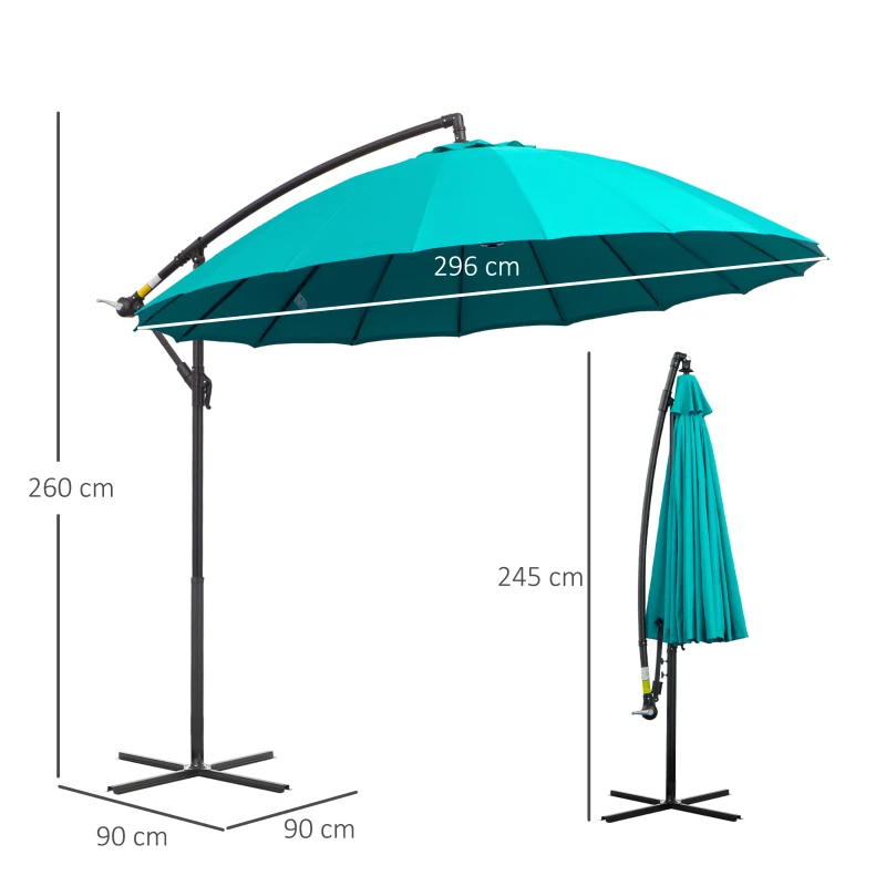 Best 3(m) Cantilever Umbrella 18 Ribs & Vents Adjustable Angle for Patio Green - Image 3