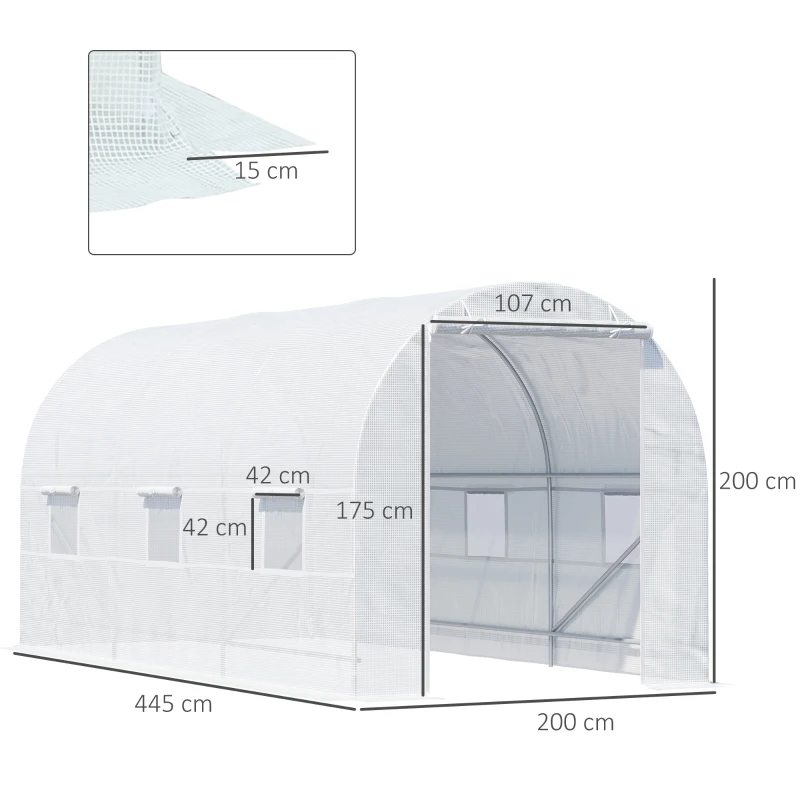 Best 4.5 x 2 x 2 m Polytunnel Greenhouse, Walk-in Green House for Garden with Mesh Windows, Galvanised Steel Frame, White - Image 3