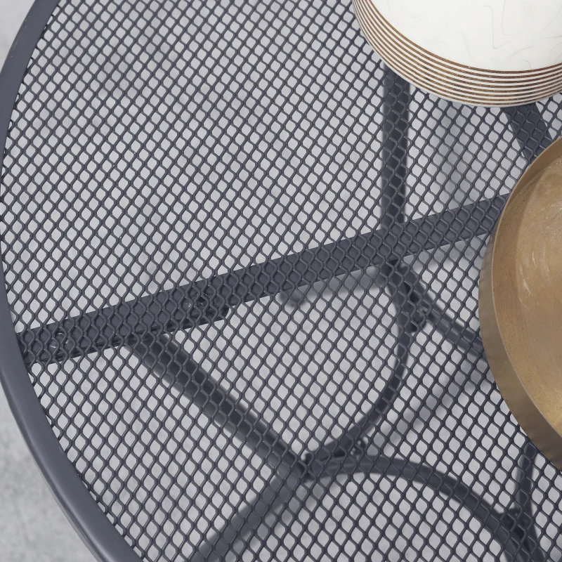 Best 60cm Round Garden Dining Table Metal Outside Bistro Table with Mesh Tabletop for Garden Balcony Deck, Dark grey - Image 6