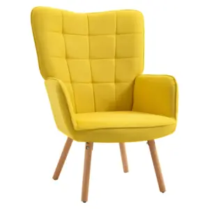 Best Modern Accent Chair, Upholstered Tufted Wingback Armchair with Seat Padding, Velvet Leisure Lounge Bedroom Chair with Wood Legs, Yellow