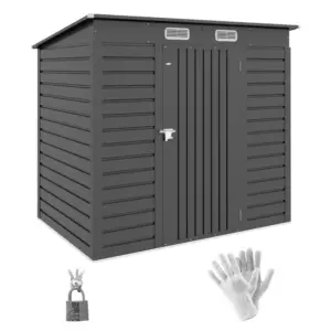 Best 4 x 6ft Galvanised Metal Garden Shed, with Locking Door - Grey