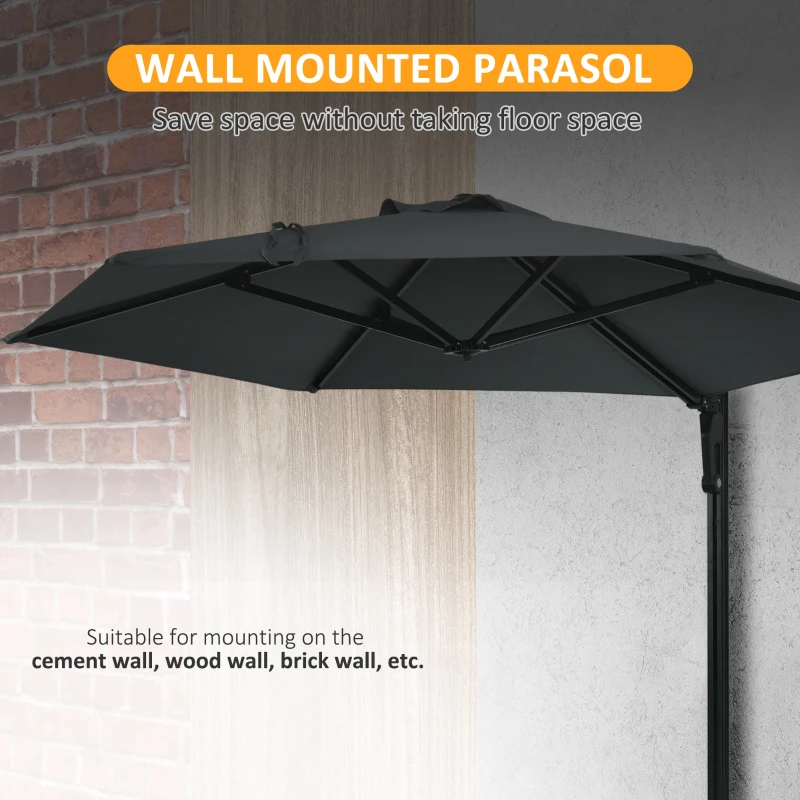 Best 2.5m Wall Mounted Parasol, Hand to Push Outdoor Patio Umbrella with 180 Degree Rotatable Canopy for Porch, Deck, Garden, 250 cm, Dark Grey - Image 8