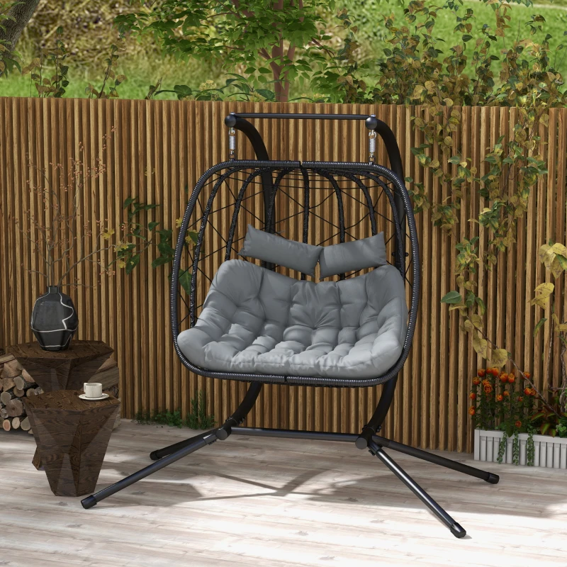 Best Two-Seater Steel Frame Hanging Egg Chair - Black - Image 2