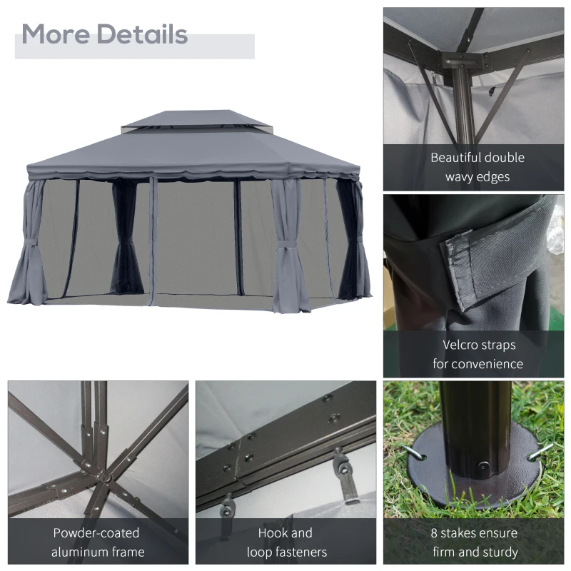 Best 3 x 4m Aluminium Garden Gazebo, Marquee Canopy Shelter Pavilion Party Tent with Nets and Curtains for Garden and Deck, Dark Grey - Image 6