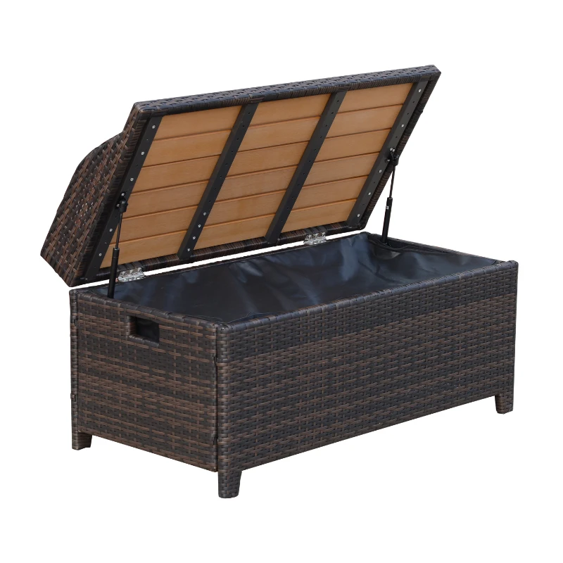 Best 130 L Rattan Garden Storage Box, with Seat - Mixed Brown - Image 8