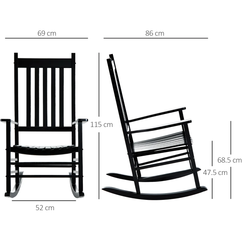 Best Outdoor Porch Rocking Chair Armchair Wooden Patio Rocker Balcony Deck Garden Seat Black - Image 3