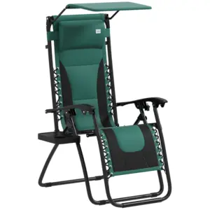 Best Zero Gravity Lounger Chair, Folding Reclining Patio Chair with Shade Cover, Padded Seat, Cup Holder, Soft Cushion and Headrest for Poolside, Camping, Green