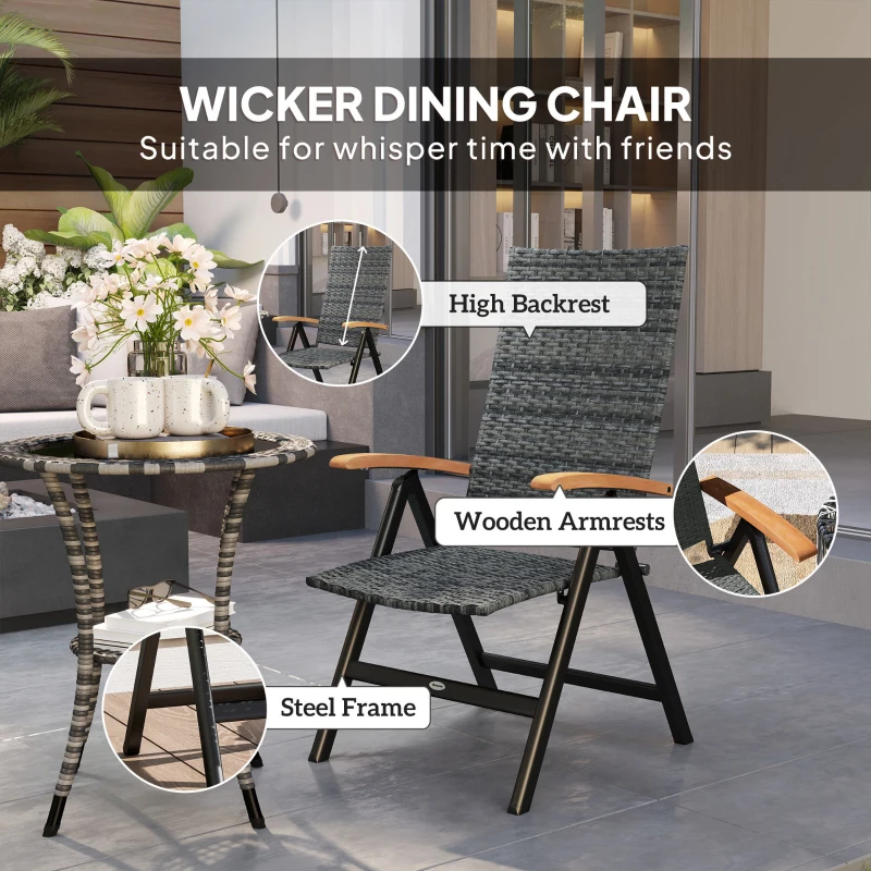 Best Outdoor Folding Rattan Chair with Armrests, High Backrest, for Garden, Camping, Balcony, Porch - Mixed-grey - Image 4