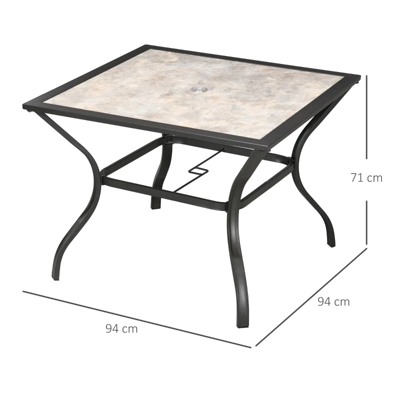 Best 94 x 94 cm Garden Table with Parasol Hole, Outdoor Dining Table for 4, Square Patio Table with Stone-Grain Effect PC Board Top for Patio, Garden, Grey - Image 3
