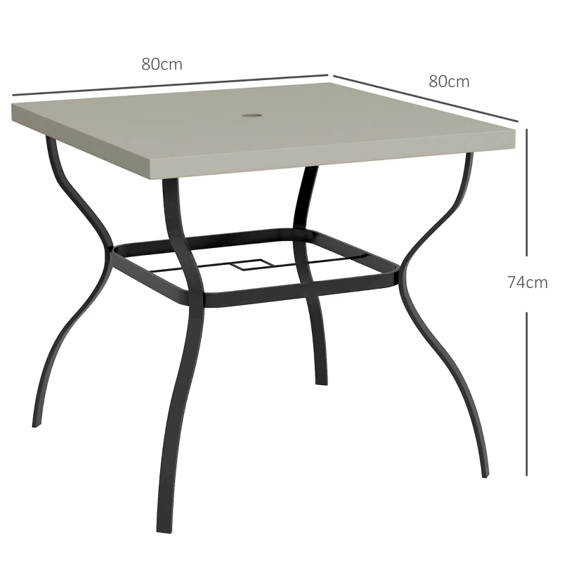 Best Four-Seater Steel Garden Table, with Parasol Hole - Grey/Black - Image 3