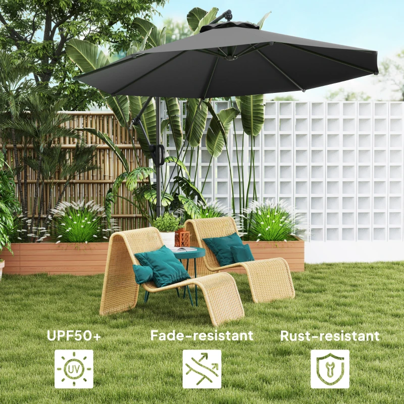Best 3(m) Garden Cantilever Parasol with Cover and Wind Protection Strap, Round Overhanging Umbrella with Crank Handle and Tilt, Banana Patio Umbrella for Outdoor Sun Shade, UPF50+, Grey - Image 5