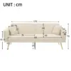Sherpa Convertible Sofa Bed with 2 Side Pockets, Adjustable Backrest, Gold Legs, Elegant Loveseat for Bedroom, 176L x 64W x 75H cm, Beige - Image 3