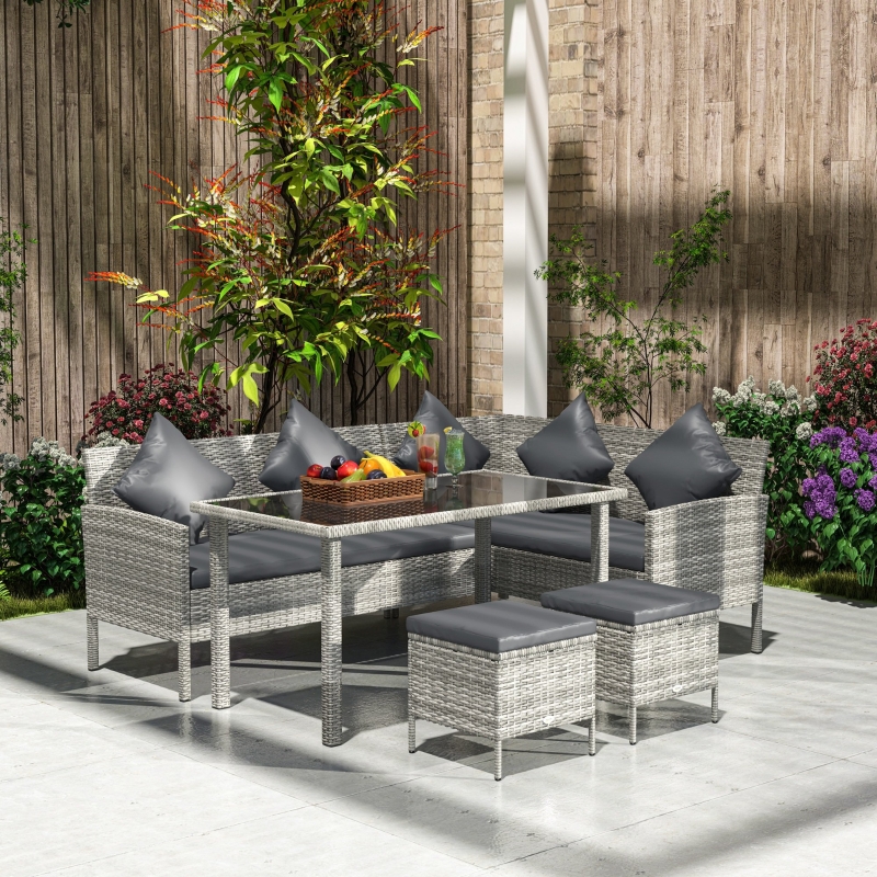 Best tsunny 6-Seater Rattan Dining Set Sofa Table Footstool Outdoor w/ Cushion Garden Furniture, Dark Grey - Image 10
