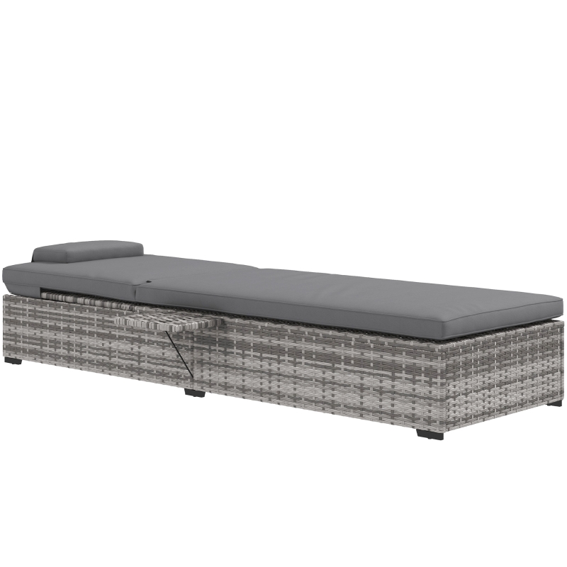 Best Outdoor Patio PE Rattan Lounger with Cushion, 5-Level Reclining Wicker Rattan Sun Lounger with Tea Tray, for Poolside, Patio, Deck, 120kg Weight Capacity, Grey - Image 11