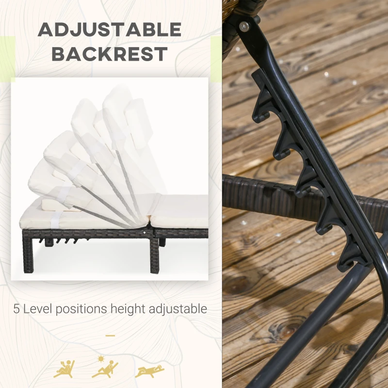 Best Set of Two Reclining Rattan Sun Loungers, with Cushions - Brown/Cream - Image 4