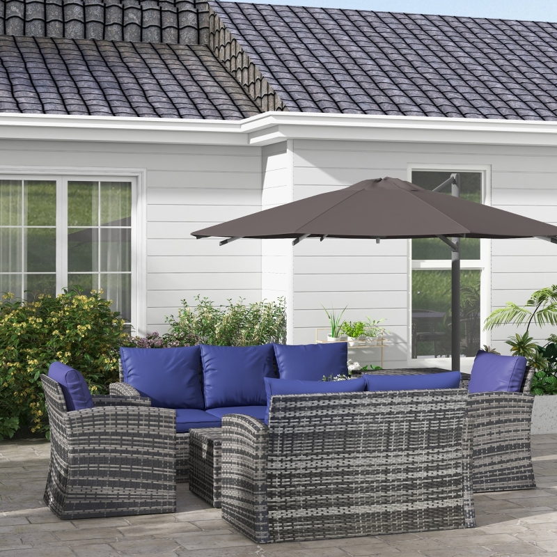Best 6 Pieces Rattan Garden Furniture Set, 7 Seater Wicker Outdoor Furniture Set with Storage Tea Table & Side Table, Sectional Garden Sofa Set with Cushions, Navy Blue - Image 10