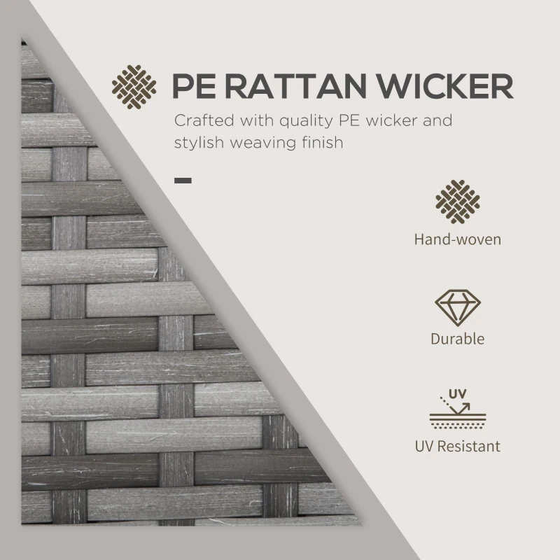 Best 3 Pieces Rattan Bistro Set, Wicker Folding Garden Furniture Set with Glass Top Coffee Table and Chairs for Outdoor, Patio, Balcony, Grey - Image 7