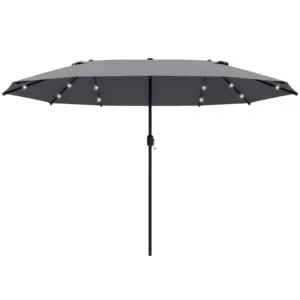 Best 4.4m Double-Sided Sun Umbrella Patio Parasol LED Solar Lights Dark Grey