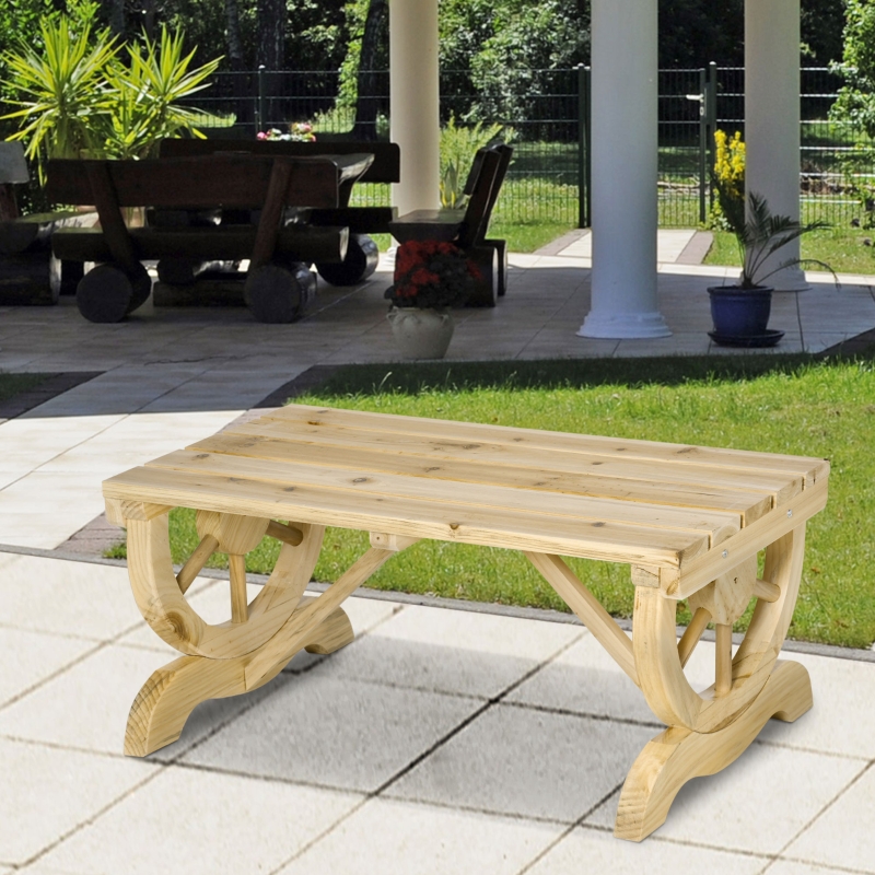 Best 2-Person Garden Bench Rustic Wooden Outdoor Bench with Wheel-Shaped Legs Slatted Seat for Patio Natural Wood Effect - Image 12