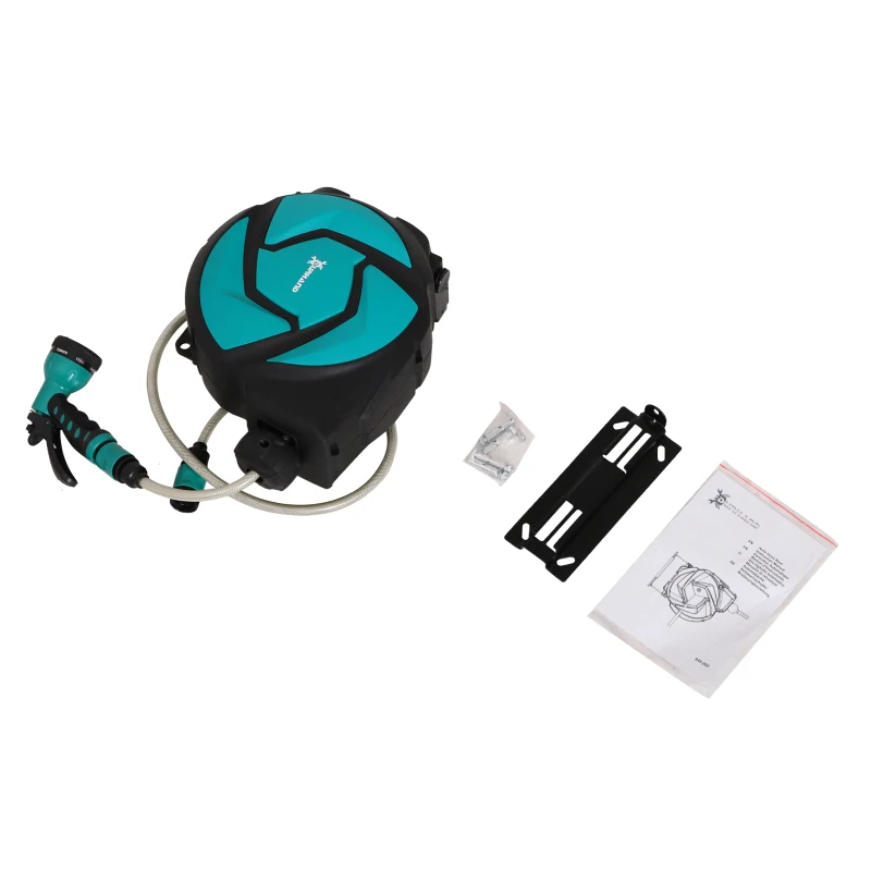 DURHAND 10m Garden Auto Hose Reel Wall Mounted Retractable 7 Patterns Spray Nozzle - Image 8