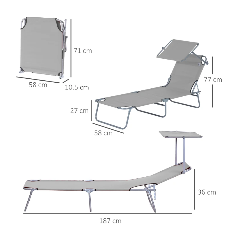 Best Outdoor Foldable Sun Lounger, 4 Level Adjustable Backrest Reclining Sun Lounger Chair with Angle Adjust Sun Shade Awning for Beach, Garden, Patio, Light Grey - Image 3