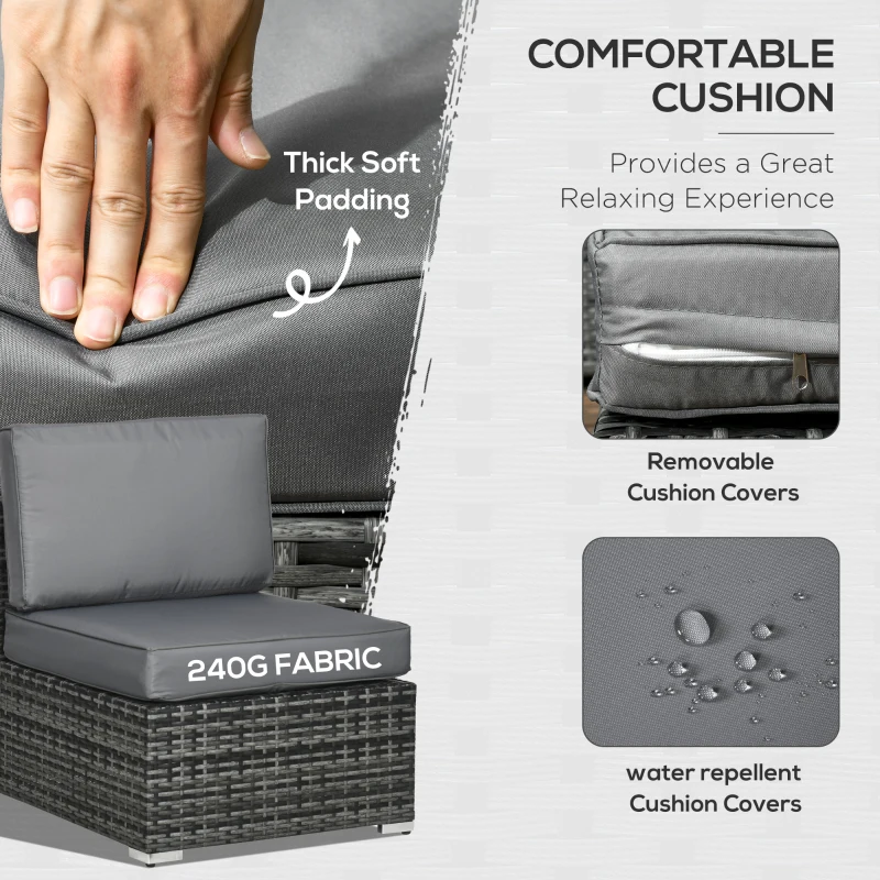 Best 8 Pieces PE Rattan Corner Sofa Set, Outdoor Garden Furniture Set, Patio Wicker Sofa Seater w/ Cushion, Washable Cushion Cover & Tempered Glass Table, Grey - Image 5