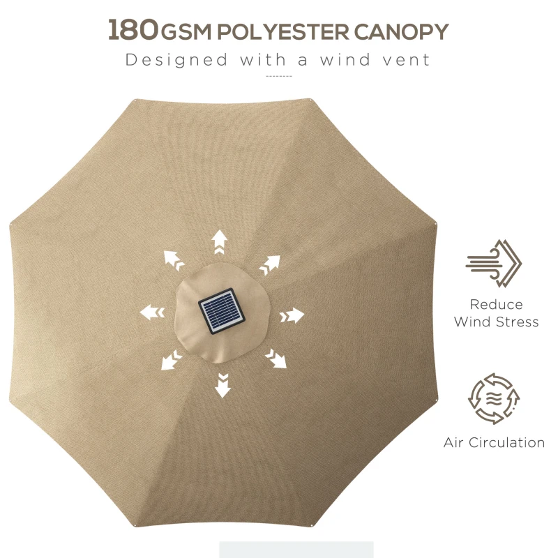 Best 3m Parasol, with Solar-Powered LED Lights - Khaki - Image 5
