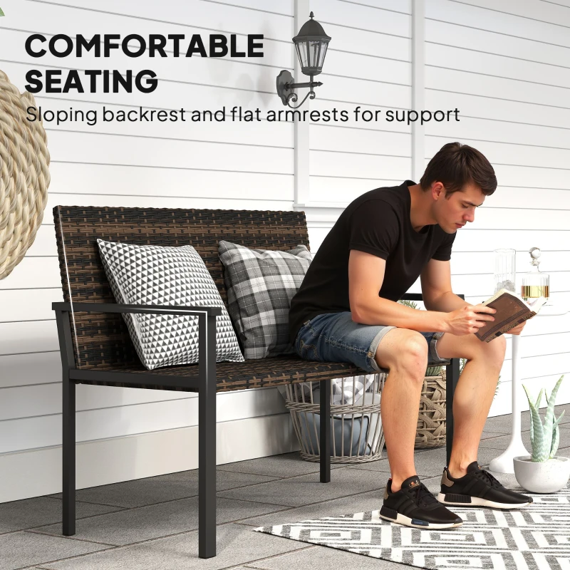 Best 2 Seater Rattan Garden Bench, Outdoor Bench with Quick-Drying Cotton Padding, Wicker Garden Loveseat with Armrests, Steel Frame for Patio, Park, Mixed Brown - Image 7