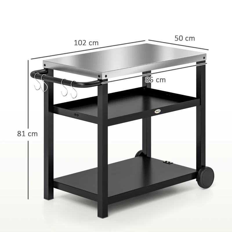 Best Outdoor Grill Dining Cart 3-Shelf Movable Pizza Oven Table Stand with Stainless Steel Top, Portable BBQ Trolley Food Prep Outdoor Kitchen BBQ Station with Hooks Wheels Handle, Charcoal Grey - Image 3