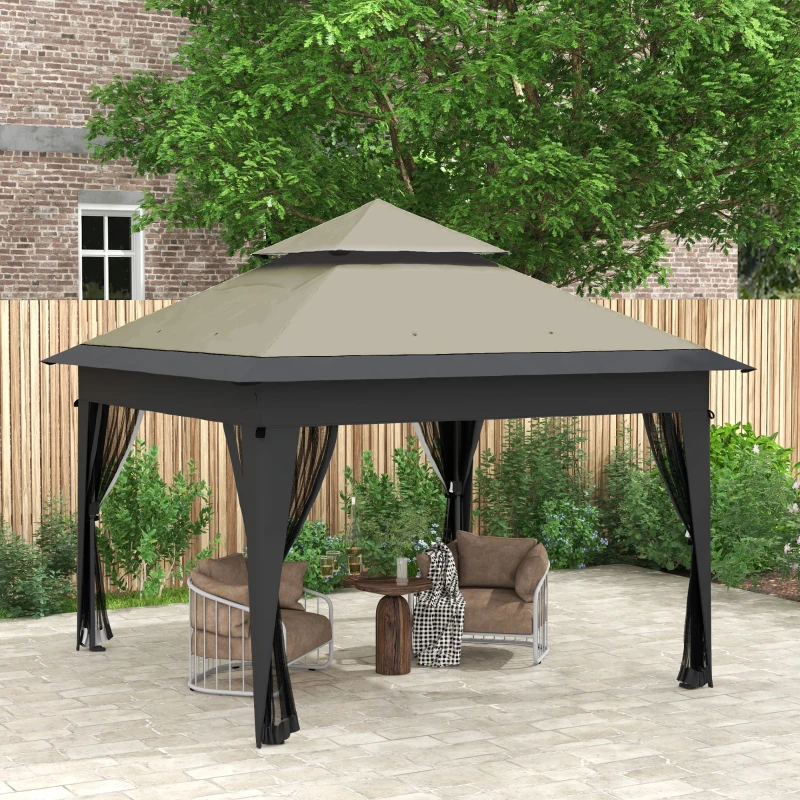 Best 3 x 3(m) Pop Up Gazebo with Mosquito Netting, 1 Person Easy up Marquee Party Tent with 1-Button Push, Double Roof, Carry Bag, Sandbags, Height Adjustable Instant Shelter, Grey - Image 2