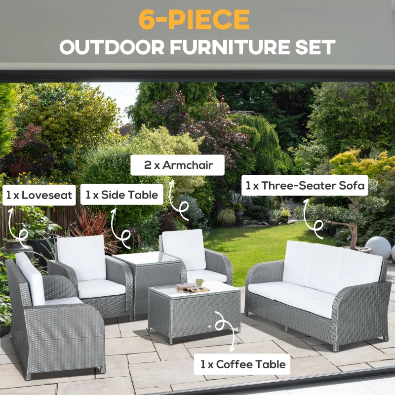Best 7 Seater Outdoor Rattan Garden Furniture Sets with Wicker Sofa, Reclining Armchair and Glass Table, 181x75x81cm, Grey - Image 4
