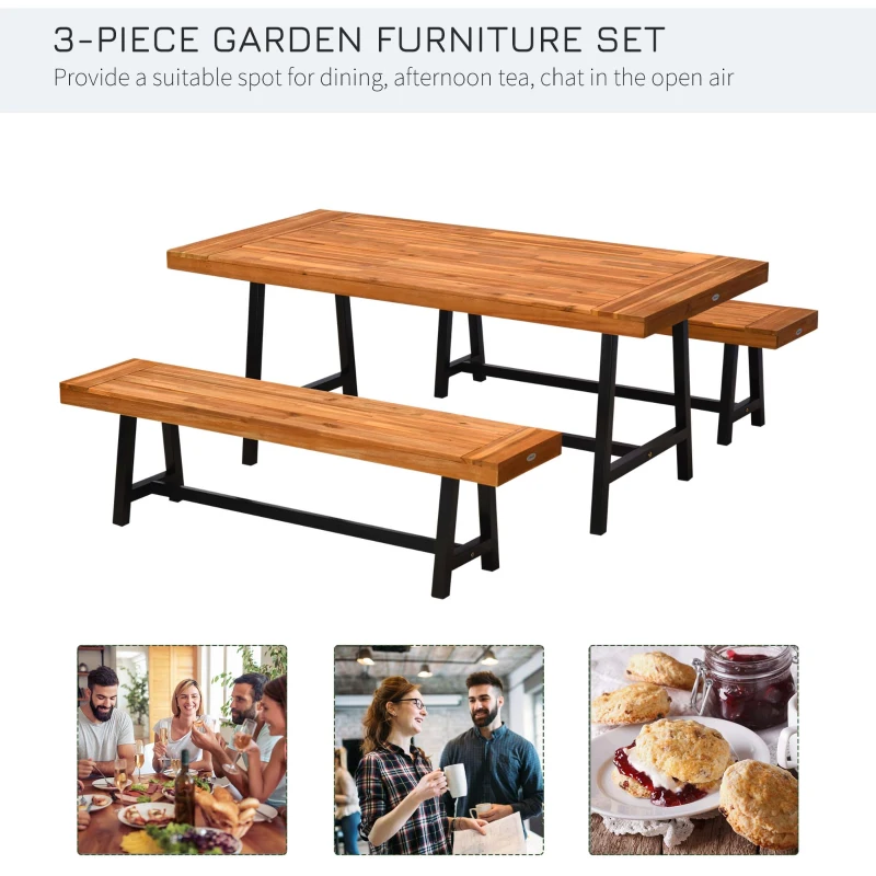 Best Garden 3 Pieces Acacia Wood Picnic Table and 2 Benches Set Dining Trestle Beer Table Patio Outdoor Indoor Furniture - Image 5