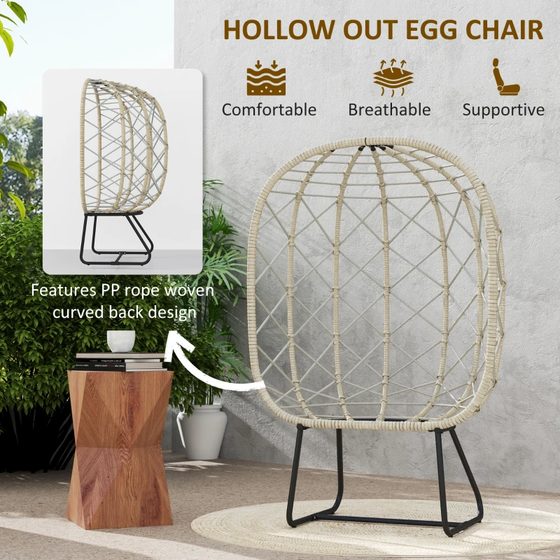 Best Rattan Egg Chair Outdoor Indoor Wicker Chair with Thickened Cushion and Headrest, Standing Garden Egg Chair with Cup Holder, Metal Frame for Patio, Balcony, Grey - Image 5