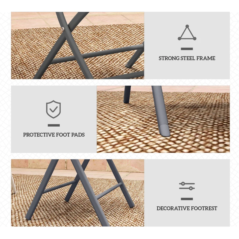 Best 3 Pieces Outdoor Bistro Set, Glass Top Outdoor Table and 2 Folding Chairs with Protecting Feet, Grey - Image 7