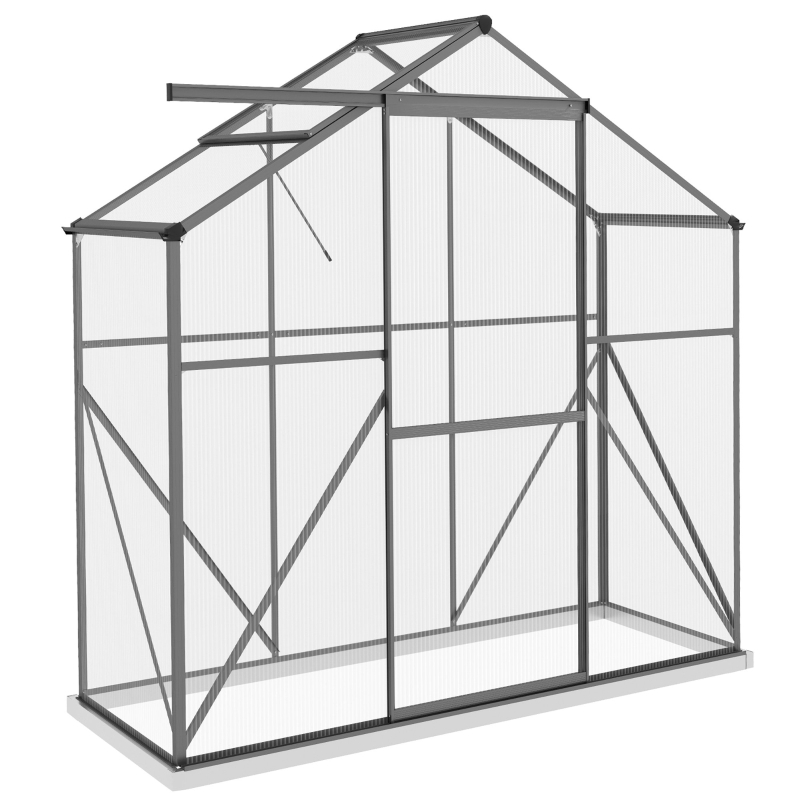 Best 6 x 2.5ft Polycarbonate Greenhouse Walk-In Green House with Rain Gutter, Sliding Door, Window, Foundation, Dark Grey - Image 11