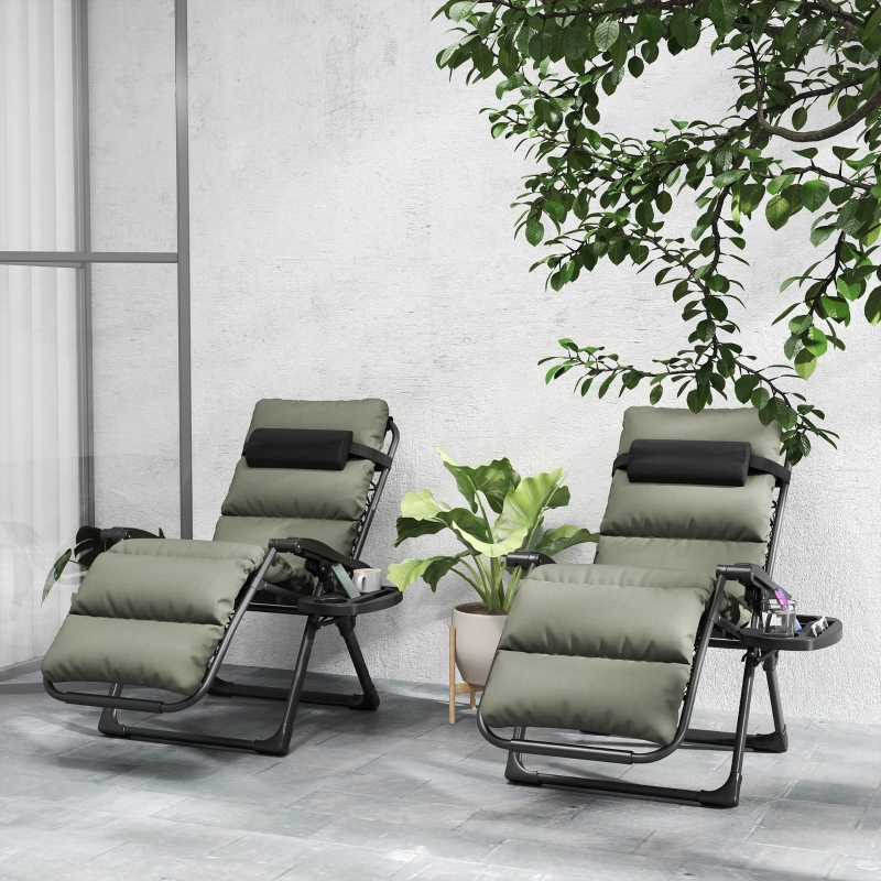 Best Set of Two Reclining Sun Loungers, with Cushion - Grey - Image 10