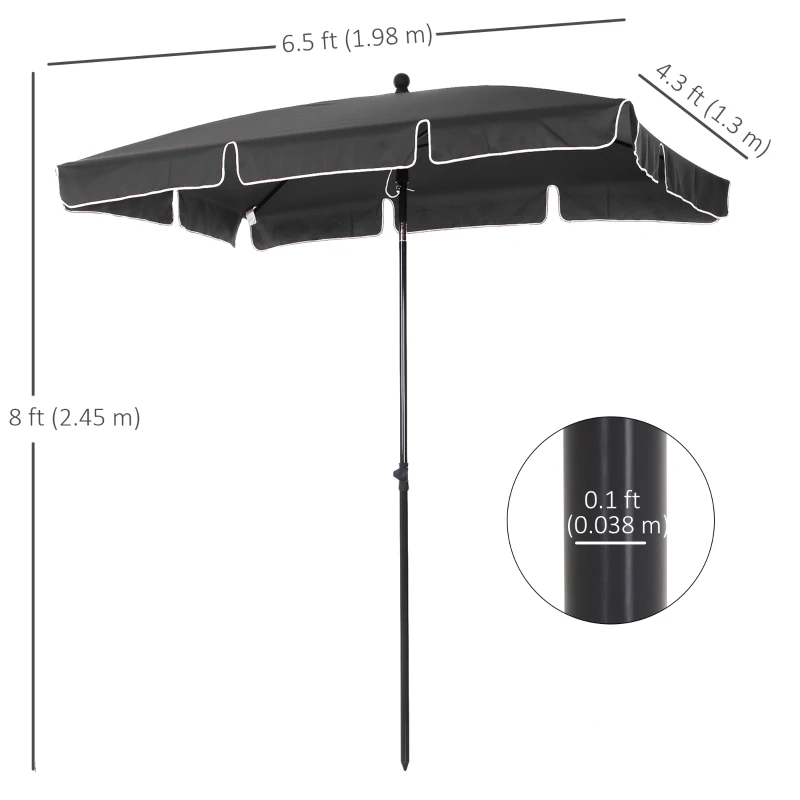 Best Garden Parasol Umbrella, Outdoor Market Table Umbrella with Ruffles & Aluminium Pole, Rectangular Tilting Parasol Sun Shade Canopy, 2 x 1.3m, Grey - Image 3